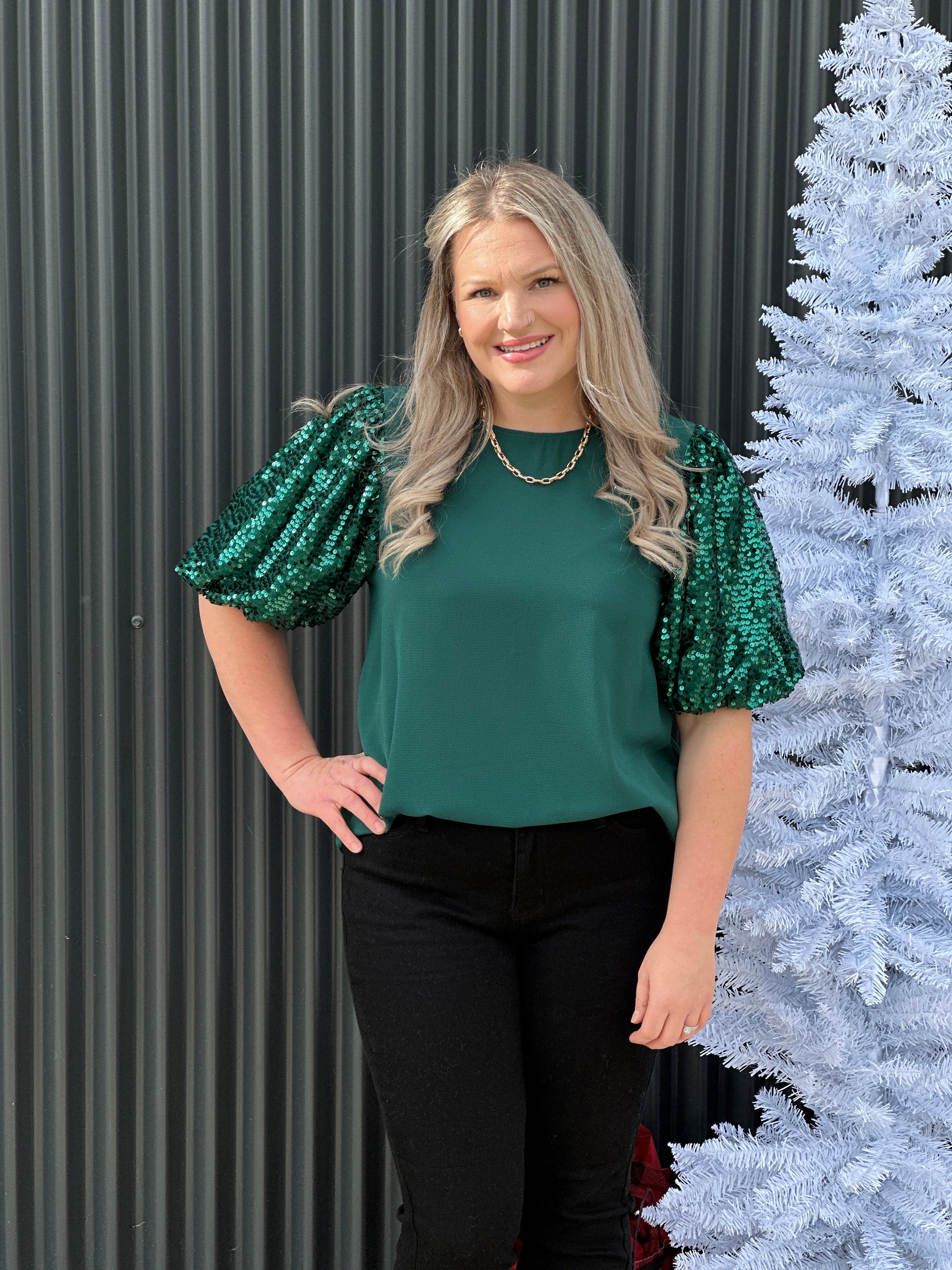Short Sequin Sleeve Celebrate Top