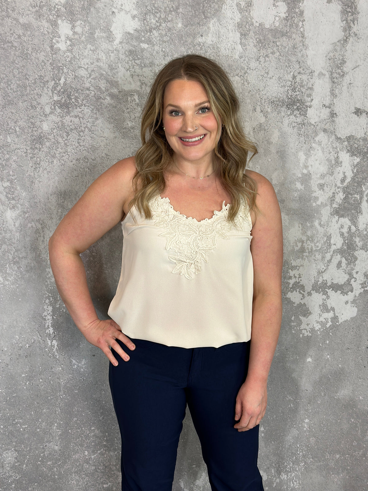 Linda Lace Tank -  Cream - (small - 3X) - FINAL SALE