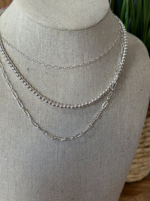 3 Strand Layering Necklace - Silver
