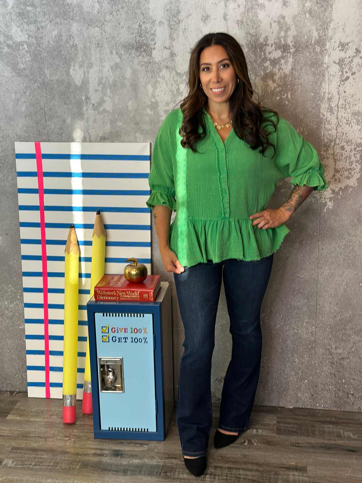 Green Gauze Peplum Top