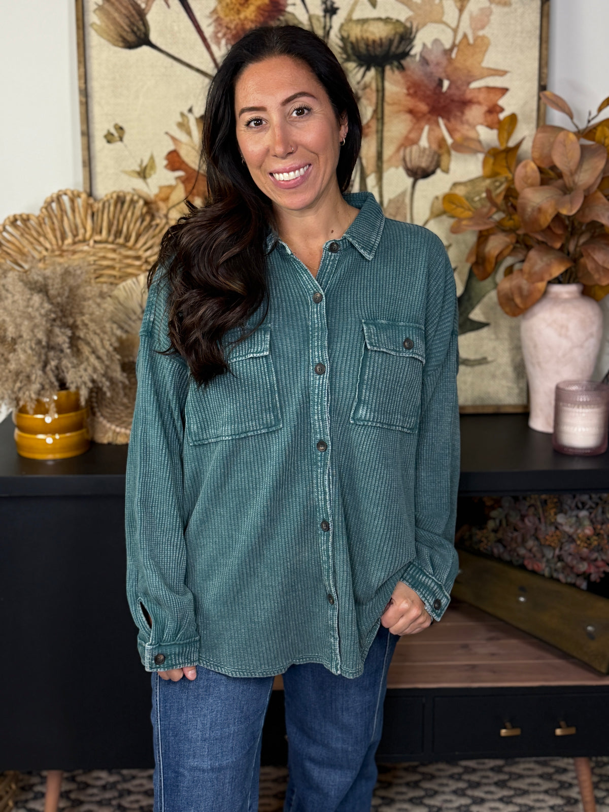Teal Waffle Shacket