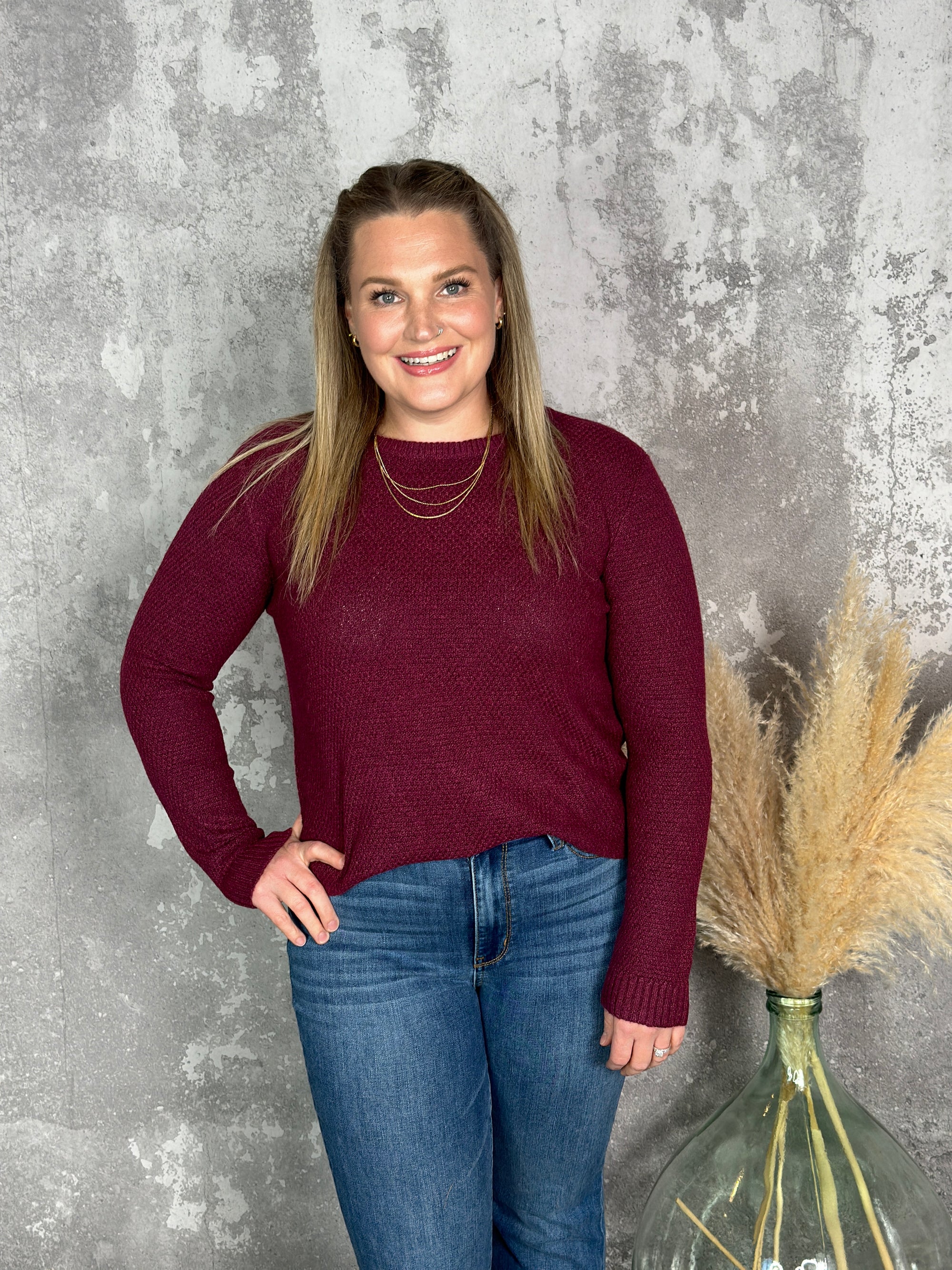 Burgundy Rounded Hem Sweater - FINAL SALE