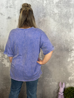 Vintage Wash Short Sleeve Oversized sweatshirt -  Blueberry