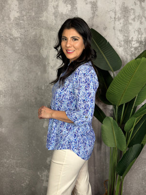 The Wrinkle Free Lizzie Top - Blue Paisley (SMALL LEFT)