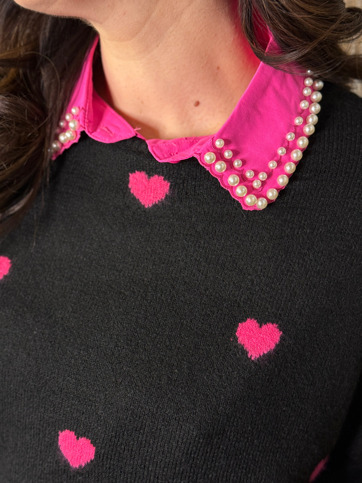 Faux Collar - Hot Pink Pearl