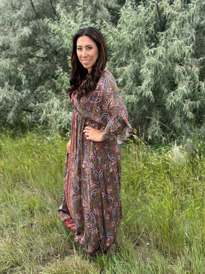 Dark Olive Kimono Sleeve Maxi Dress