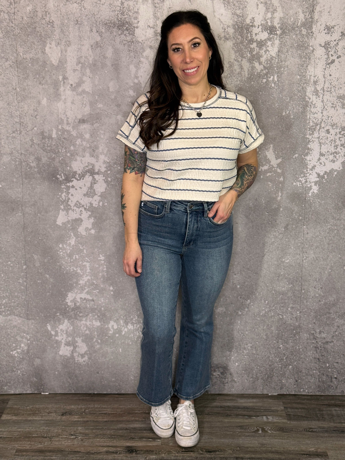 Blue Stripe Textured Tee