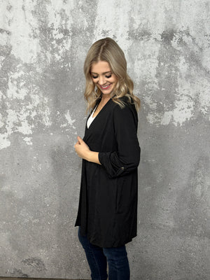 The Wrinkle Free Button Detail Cardigan - Black (Small - 3X) RESTOCK
