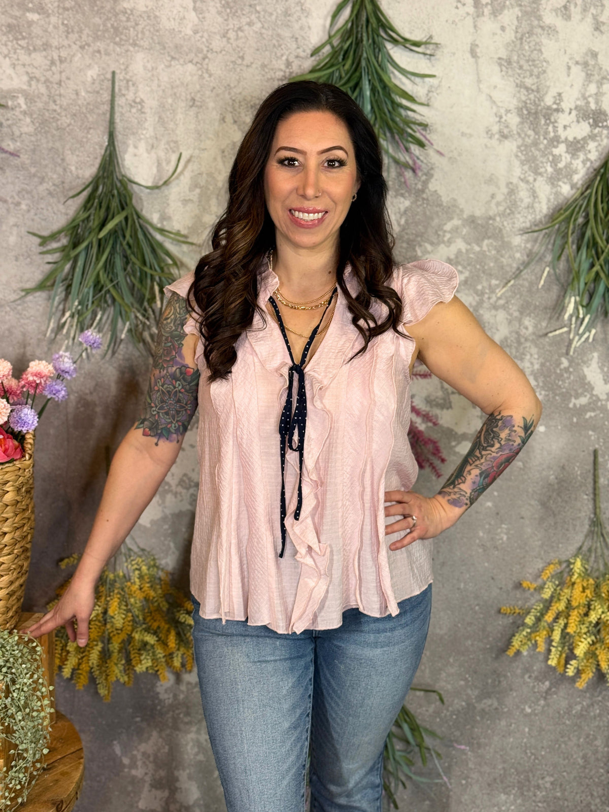 Lightweight Blush Ruffle Tank