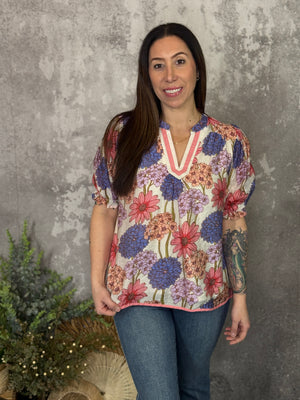 Coral Floral Mix Blouse (Small - 2X)