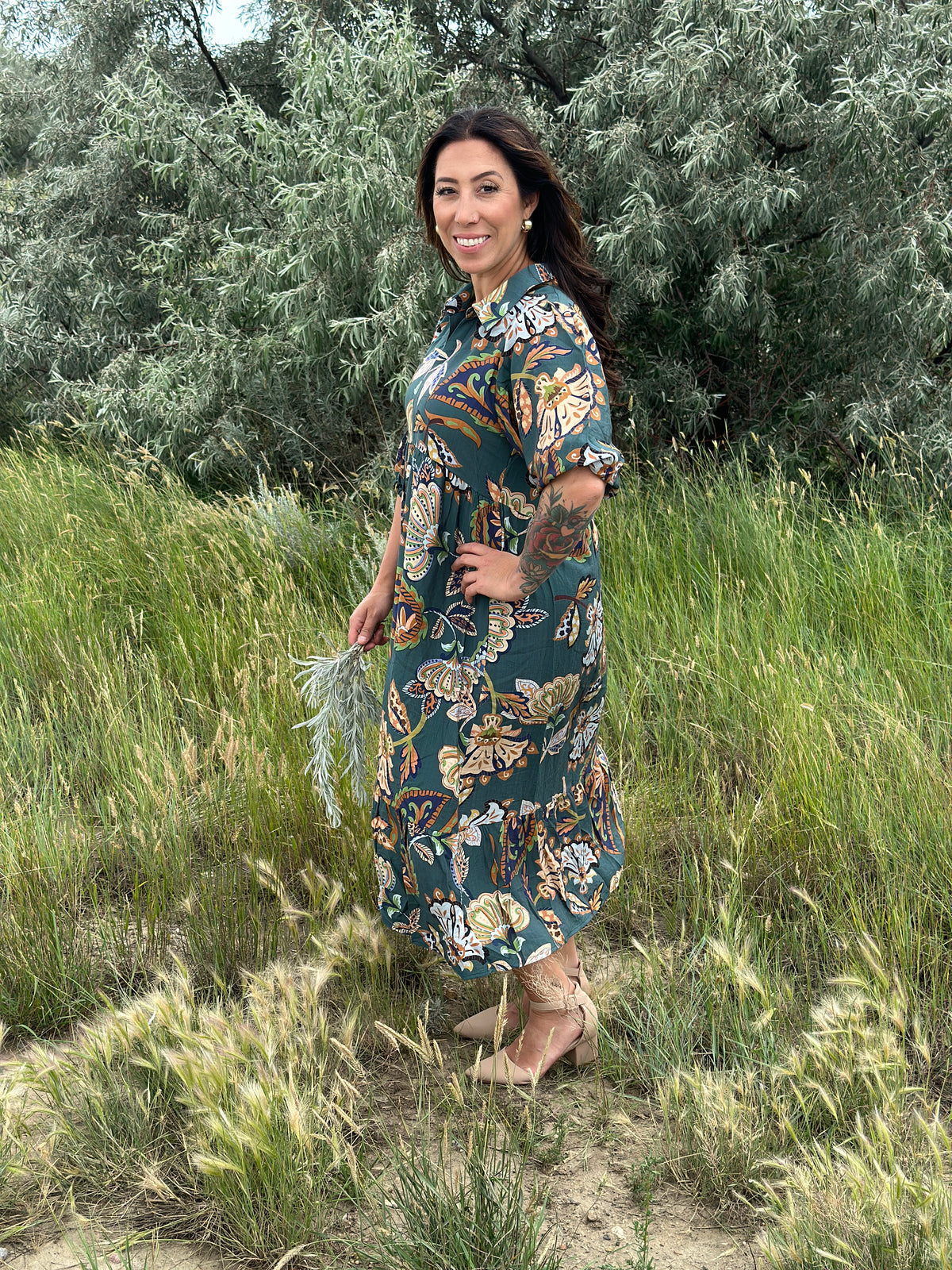 Teal 3/4 Sleeve Collared Dress (Small - 2X)