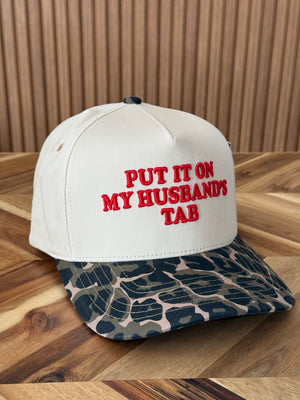 Embroidered Camo Put It On My Husbands Tab Snap Back Hat