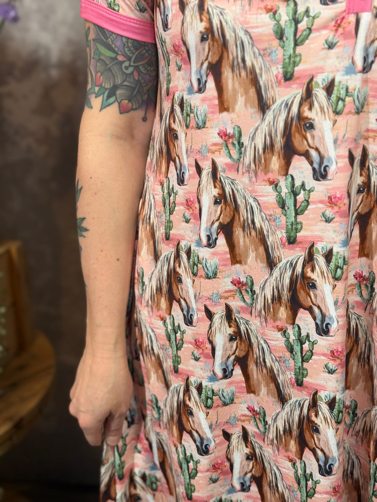 Buttery Shirley Lounge Nightgown - Cactus Horse (XS- 3X)