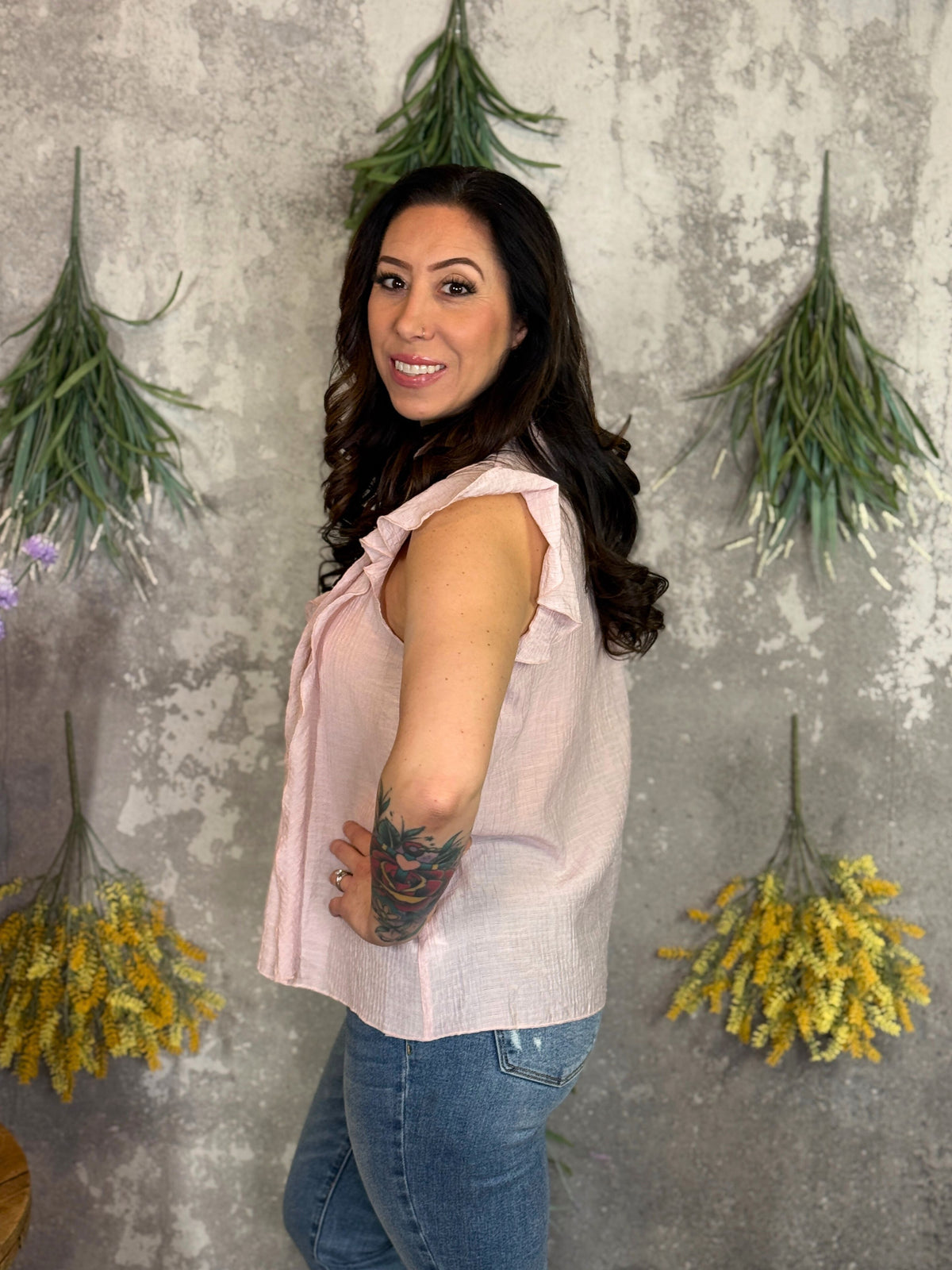 Lightweight Blush Ruffle Tank