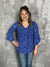The Wrinkle Free 3/4 Ruffle Sleeve Lizzie Top - Blue with Specs of Color (Small - 3X)