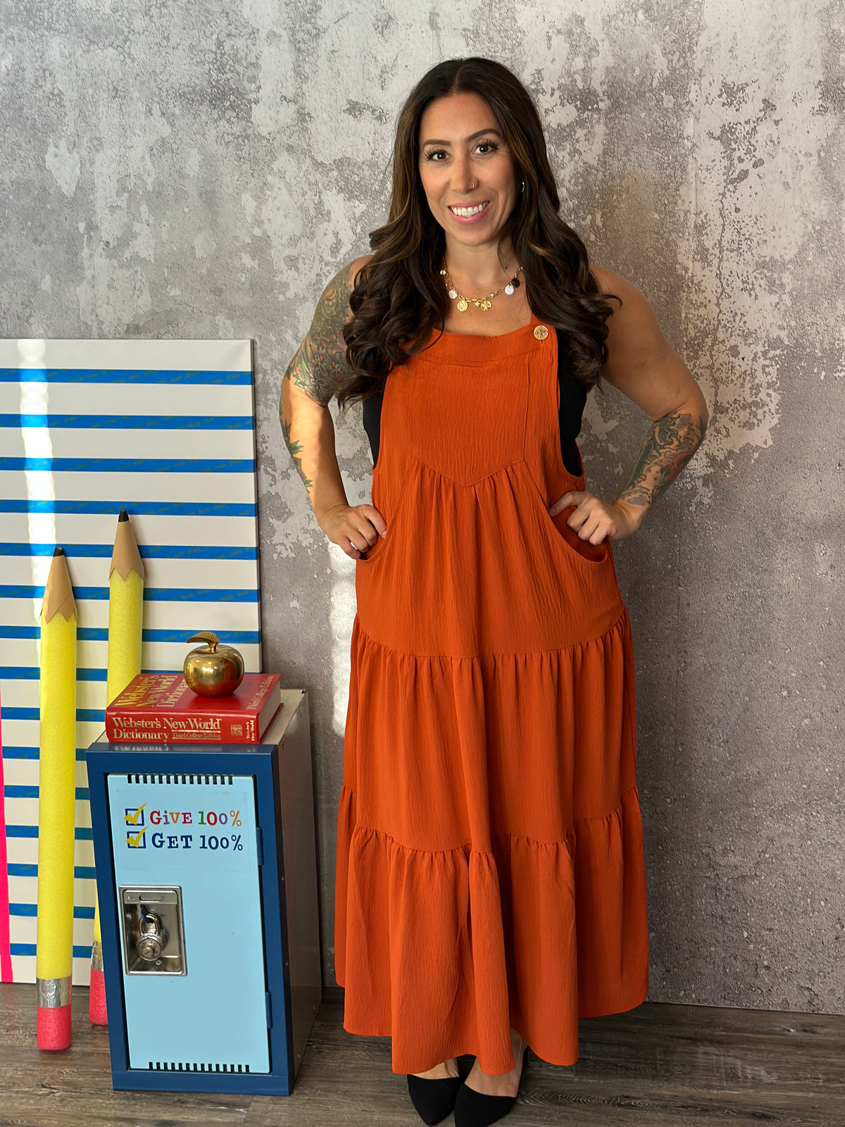 Tiered Ruffle Jumper Dress - Rust (Small - 3X) BESTSELLER