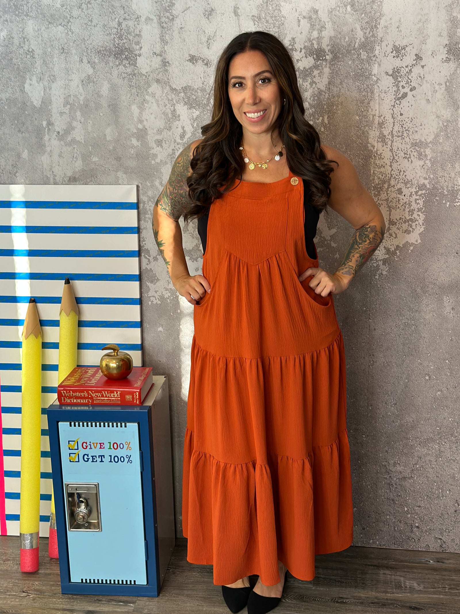 Tiered Ruffle Jumper Dress - Rust (Small - 3X) BESTSELLER