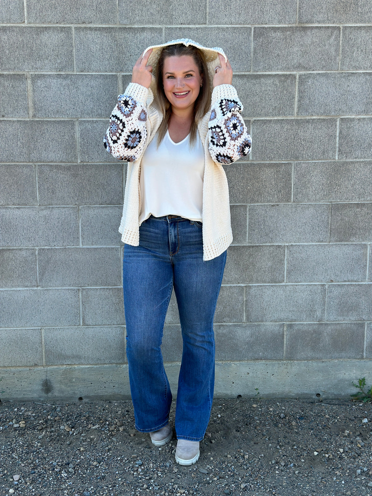 Lux Knit Granny Square Sleeve Hooded Cardigan (RESTOCK) - FINAL SALE