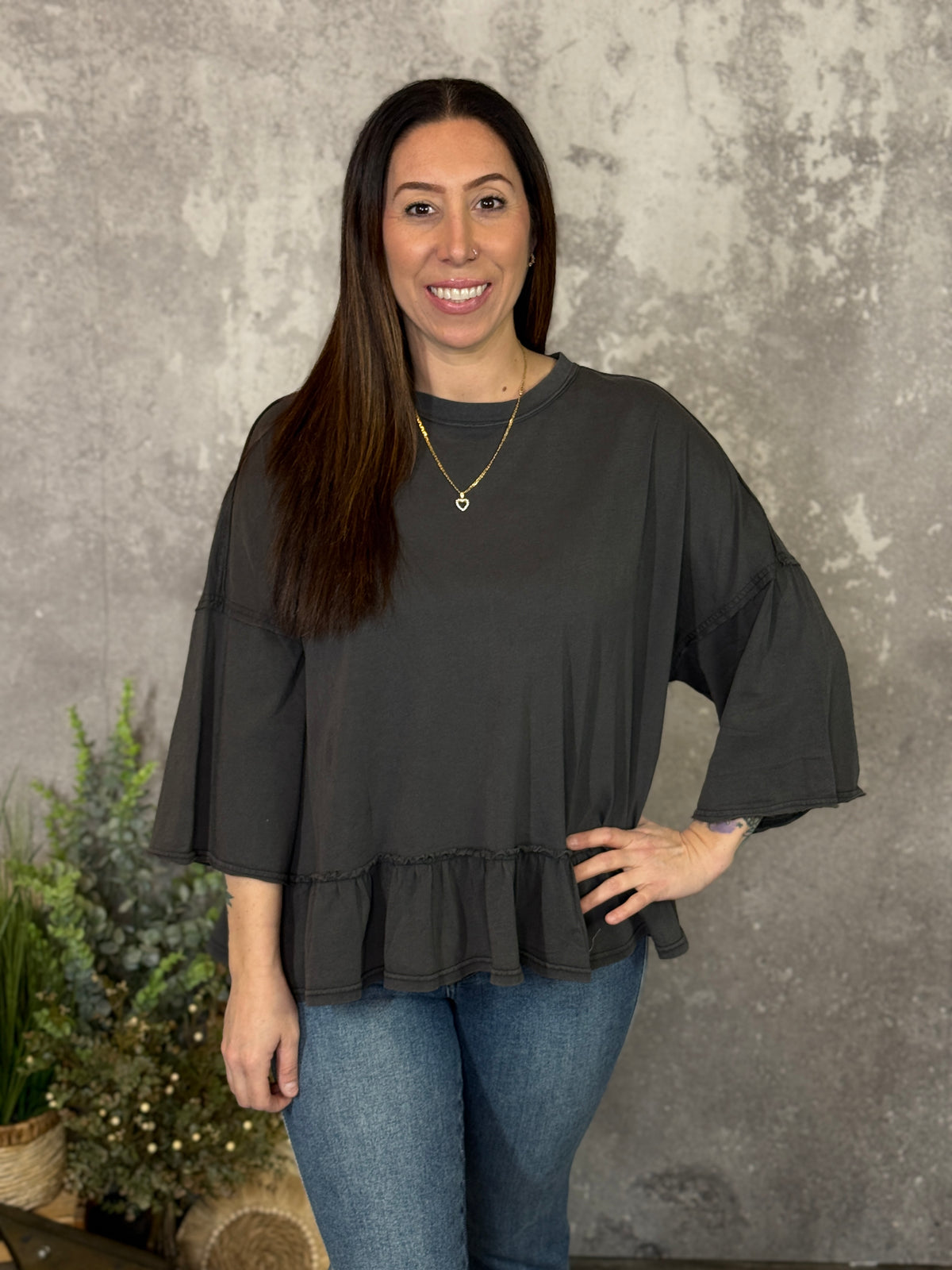 Black Ruffle Bottom Tee