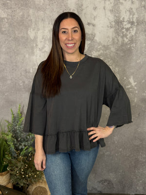 Black Ruffle Bottom Tee