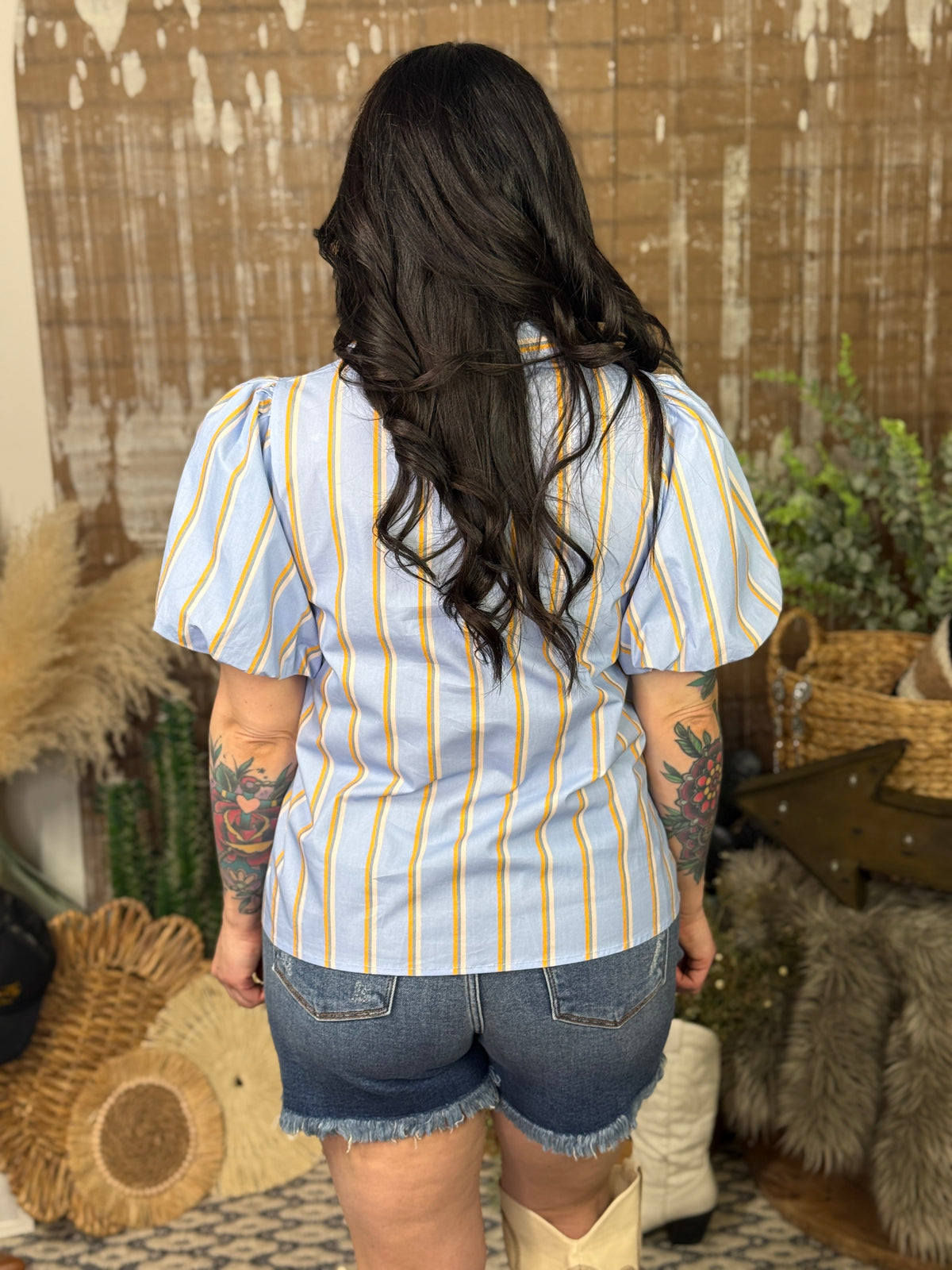 Cactus/Boot Stripe Top