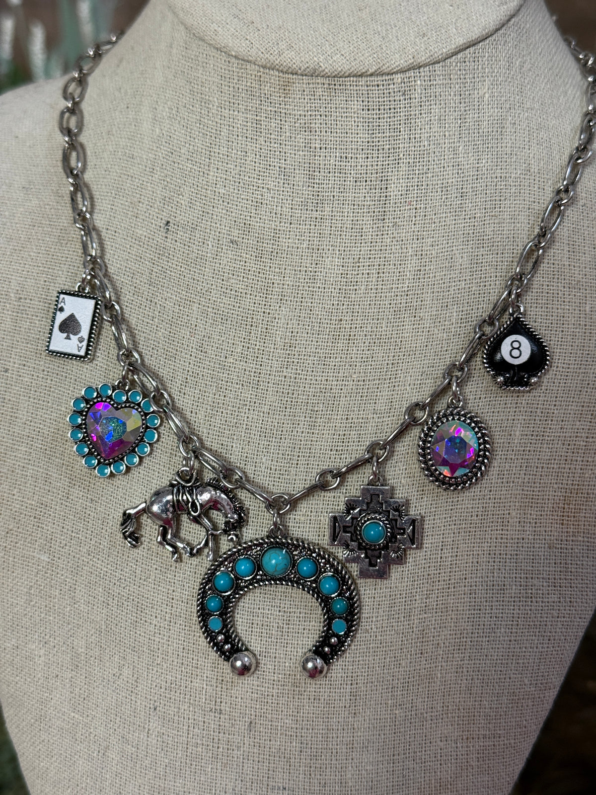 Iridescent Turquoise Charm Necklace