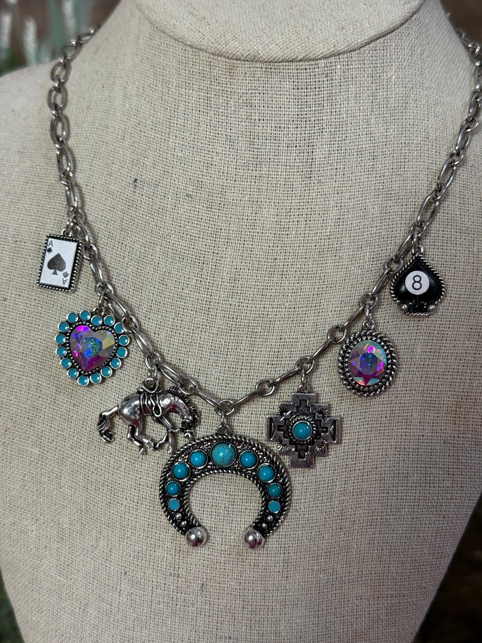 Iridescent Turquoise Charm Necklace