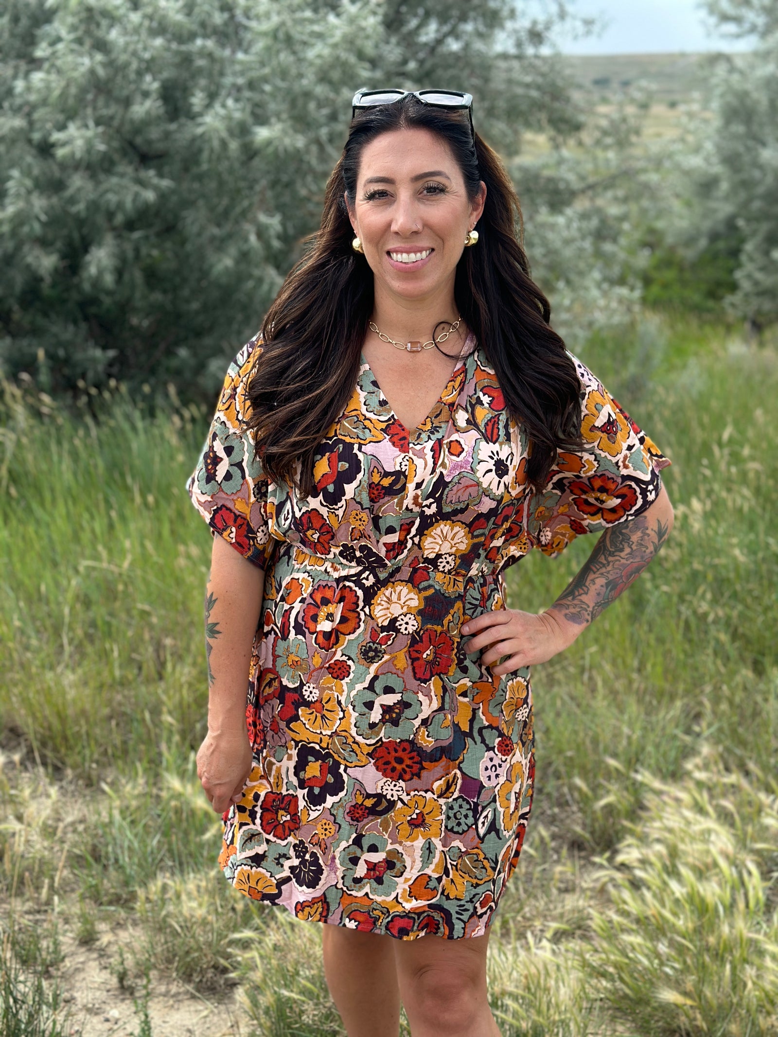 Dolman Style Fall Floral Dress (Small - 3X)