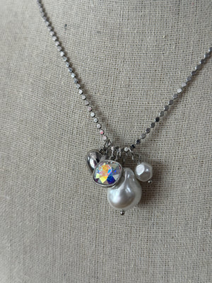 Pearl/Heart/Austrian Crystal Charm Necklace