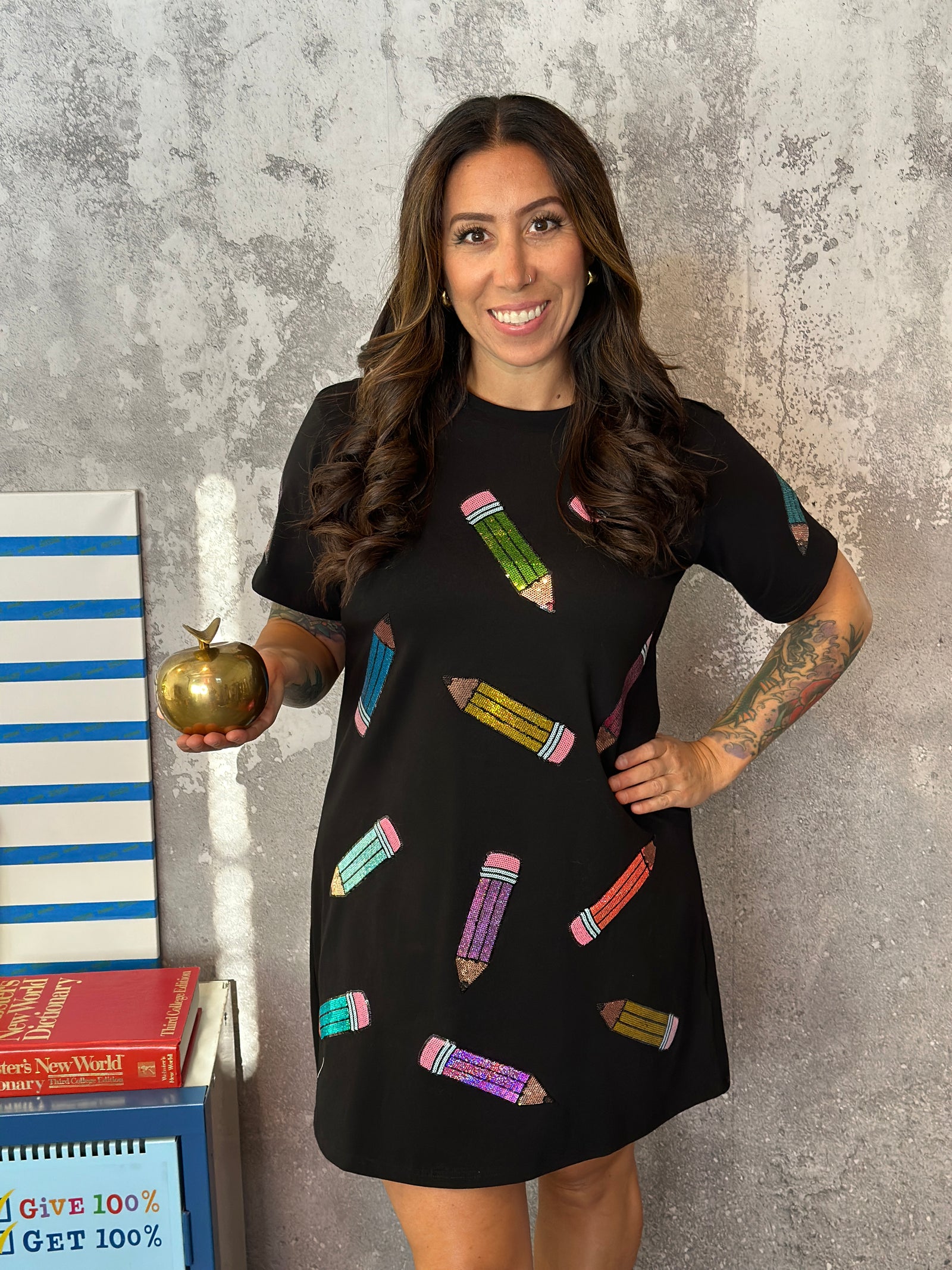 Sequin Patch Pencel Tshirt Dress - FINAL SALE