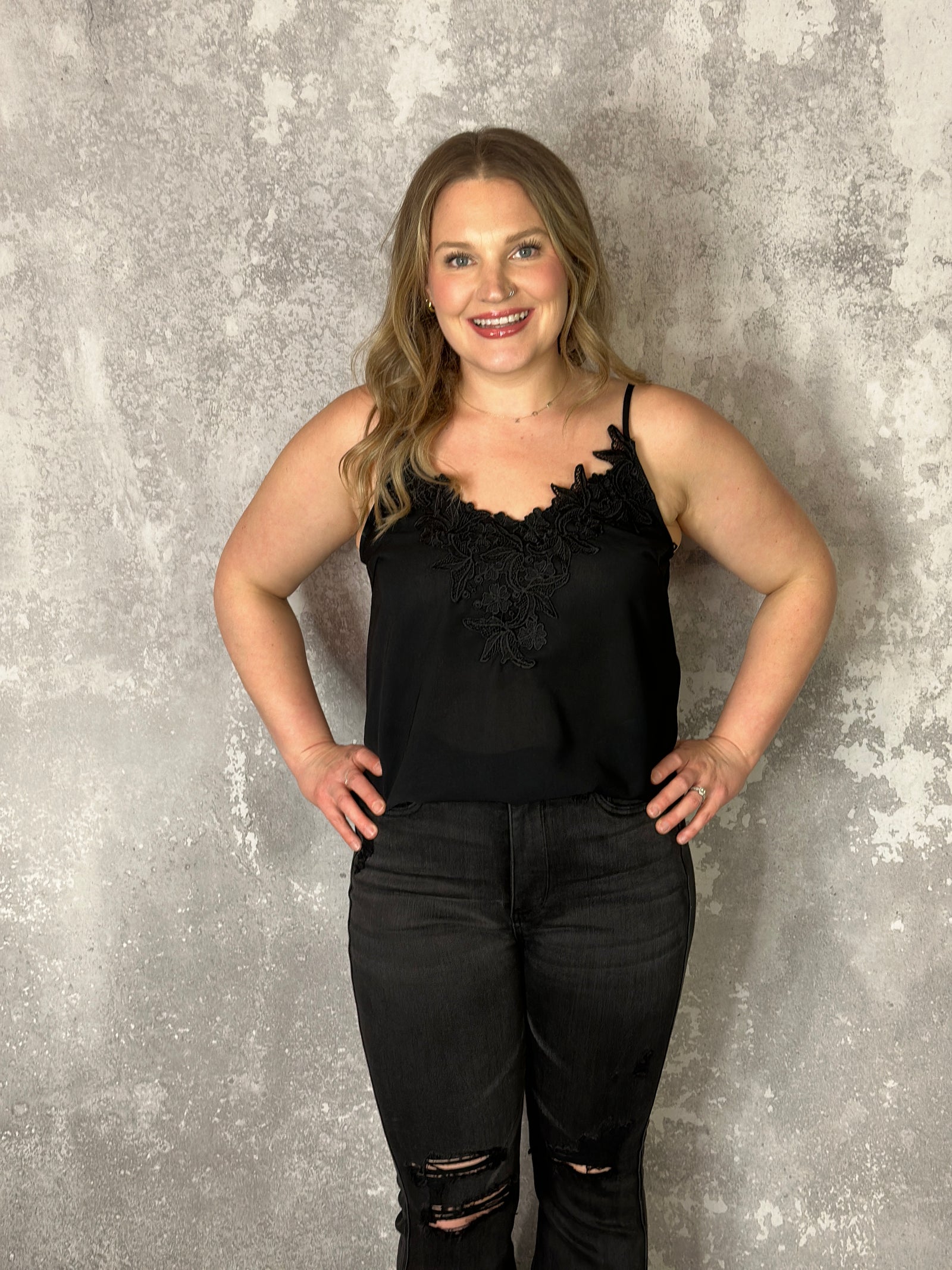 Linda Lace Tank -  Black - (small - 3X) - FINAL SALE