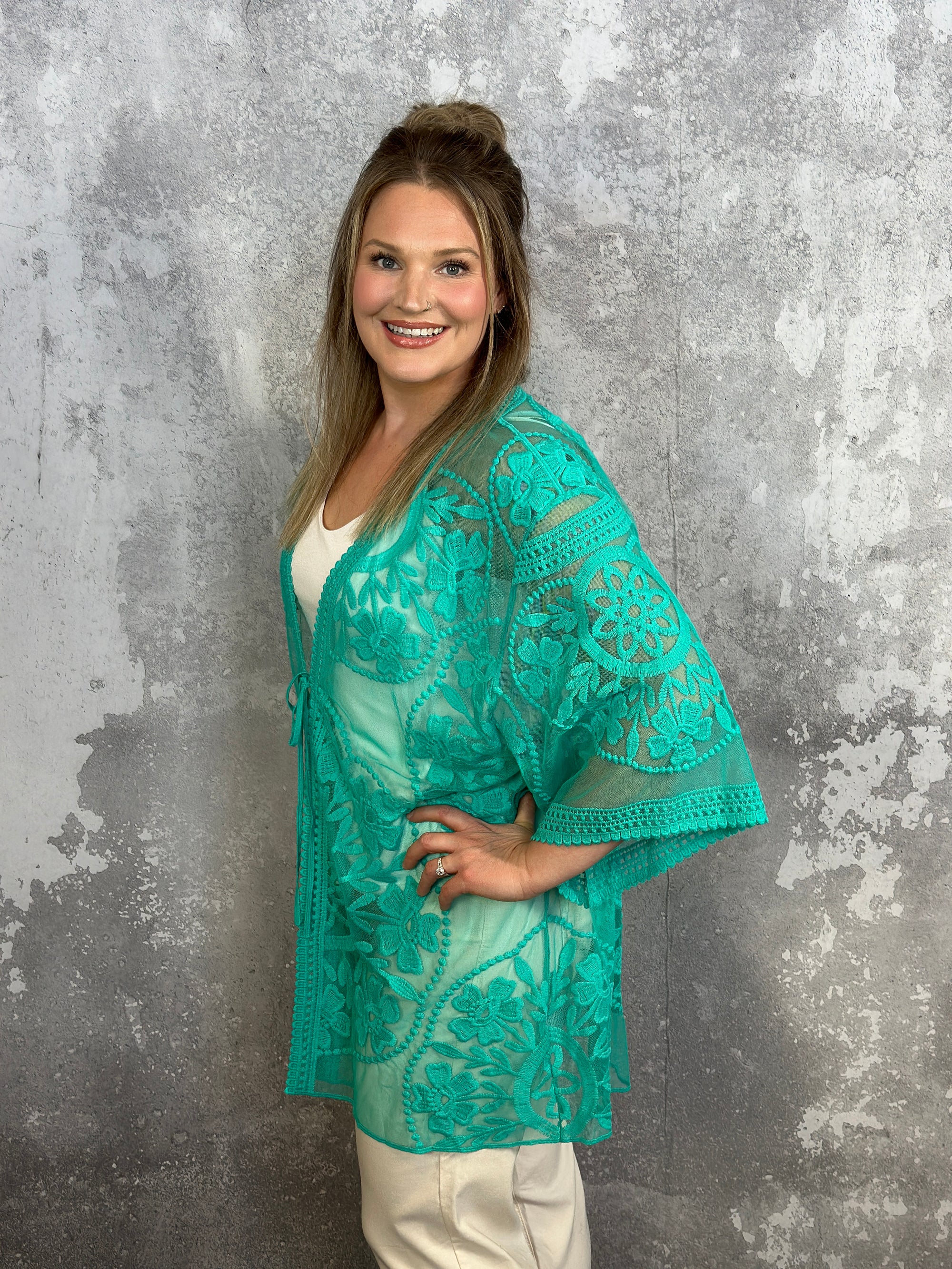 Teal Lace Kimono