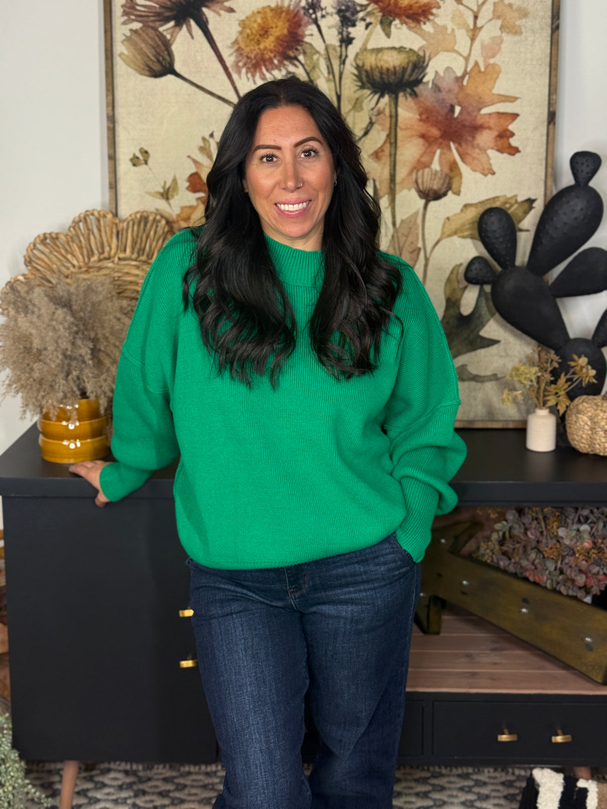 The Side Slit Oversized Sweater - Kelly Green