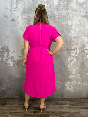Pink Waist Tie Midi Dress