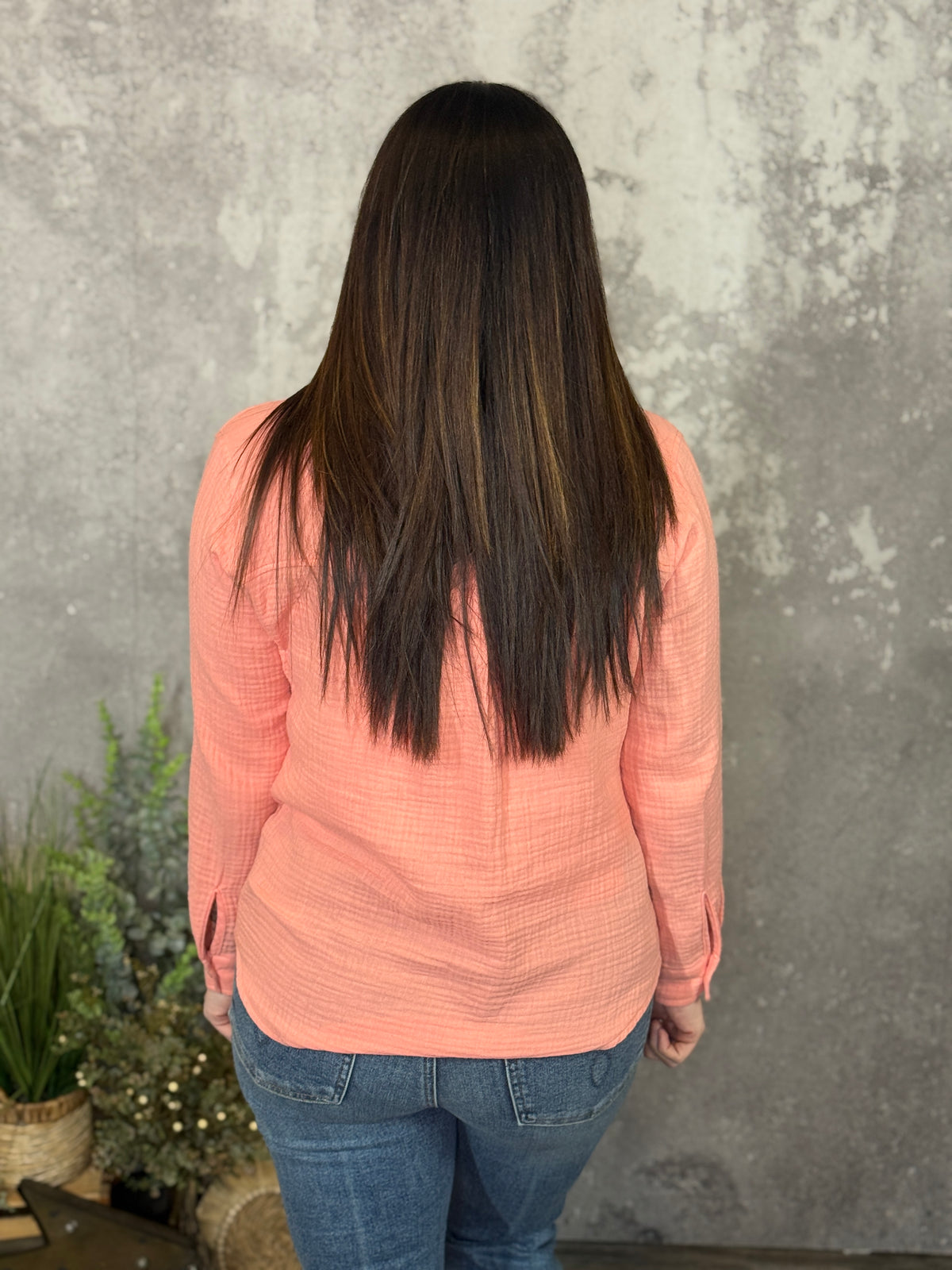 Coral Gauze Button Up (Small - 3X)