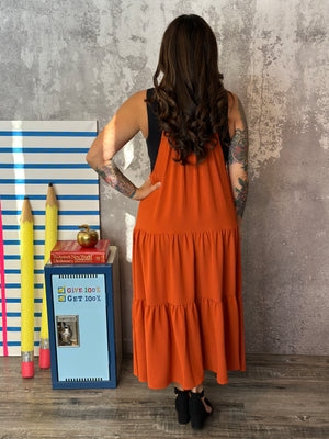 Tiered Ruffle Jumper Dress - Rust (Small - 3X) BESTSELLER