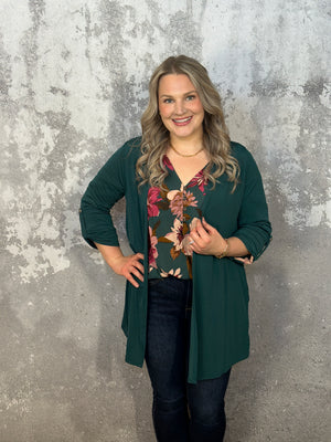 The Wrinkle Free Button Detail Cardigan - Evergreen (Small - 3X)