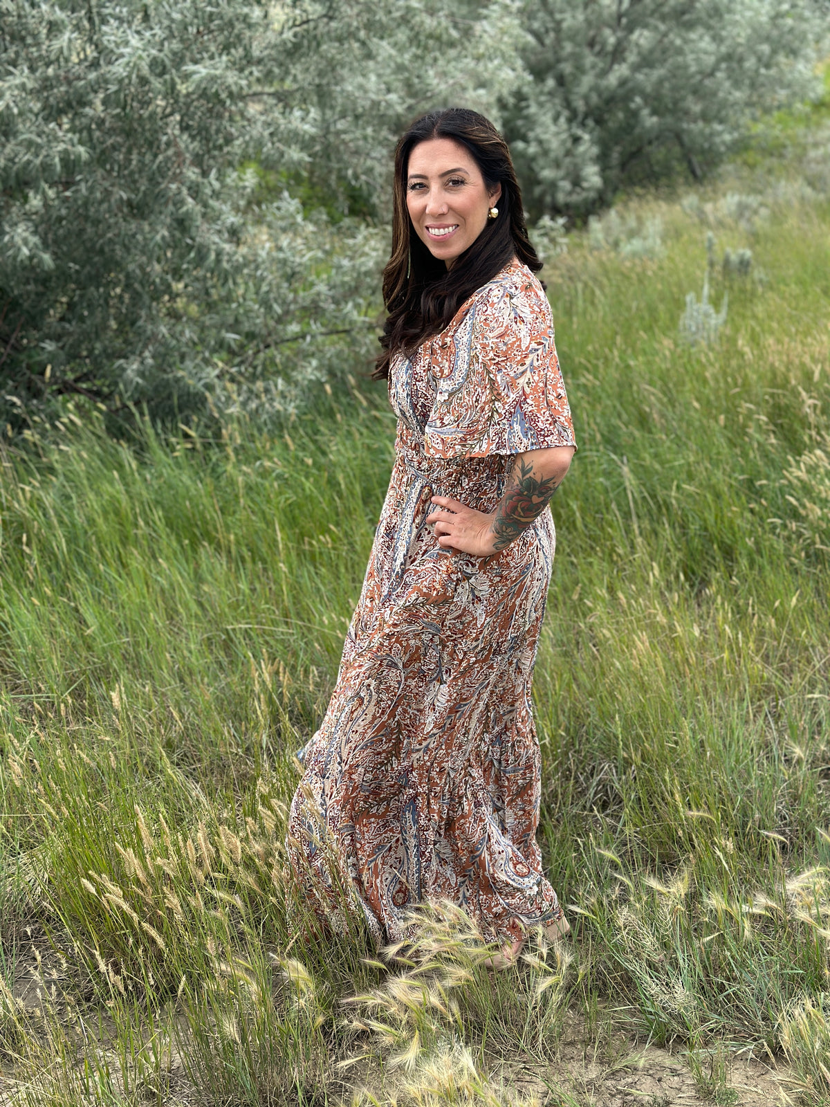 Fall Paisley Chiffon Maxi Dress (Small - 2X)