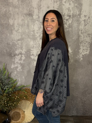 Flowy Black Peace Sign Kimono Top