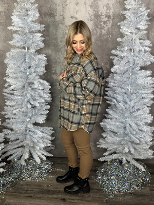 Grey Sherpa Lined Button Up Plaid Jacket (Small - 3X)
