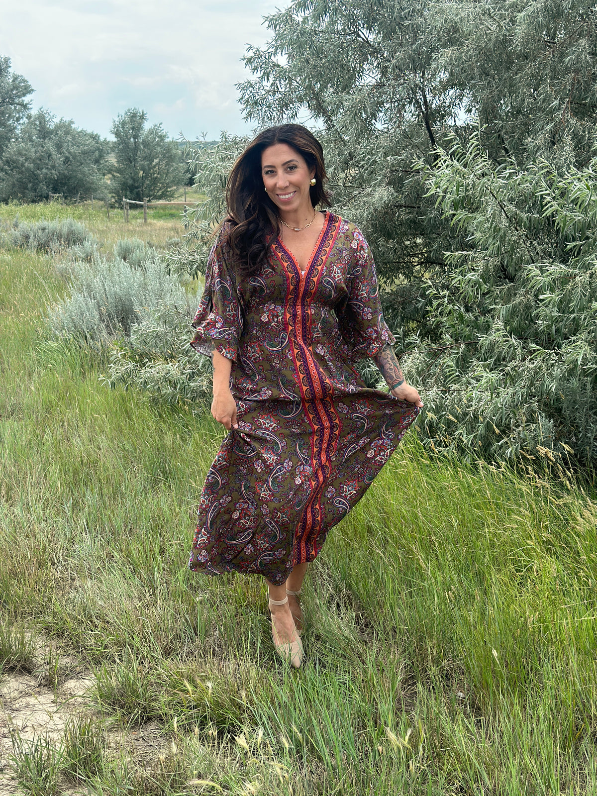 Dark Olive Kimono Sleeve Maxi Dress