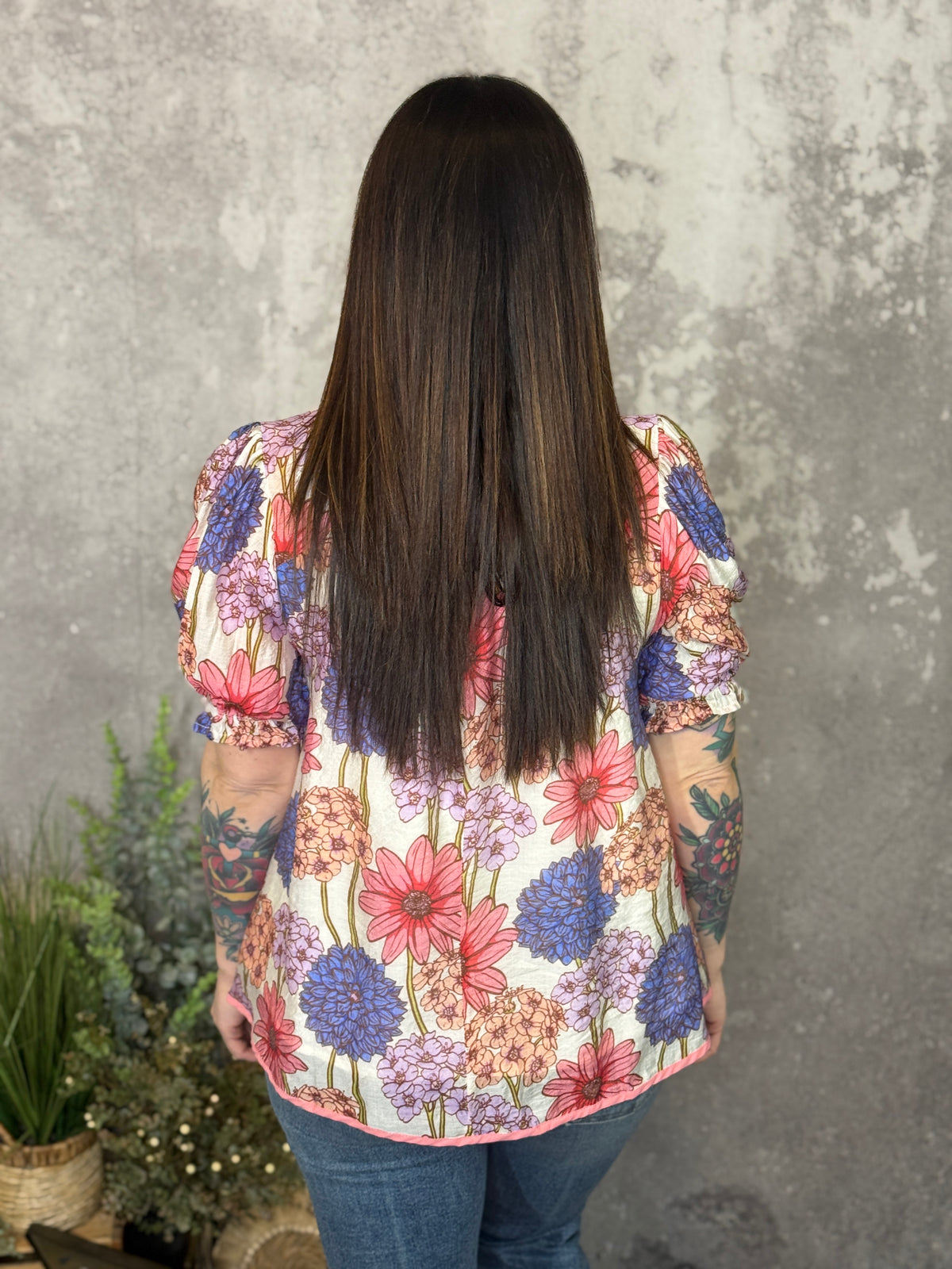 Coral Floral Mix Blouse (Small - 2X)