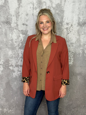 Leopard Lined Blazer - Rust