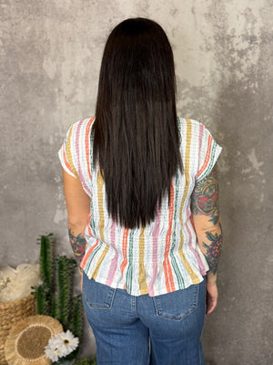 Smocked Multi Stripe Top