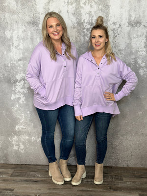 Half Button Up Oversized Sweatshirt - Purple