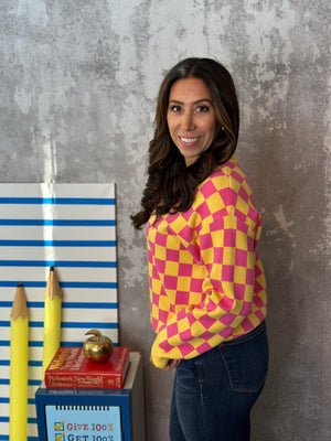 Pink/Yellow Checker Sweater