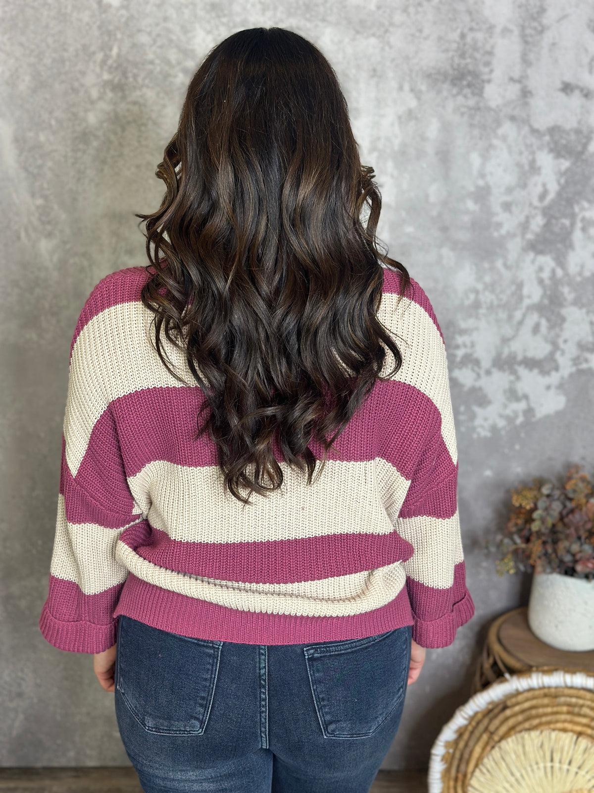 Stripe Sutton Sweater - Berry (Small - 2X)