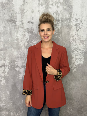 Leopard Lined Blazer - Rust