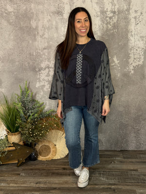Flowy Black Peace Sign Kimono Top