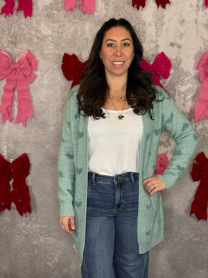 Pastel Heart Cardigan - Sage